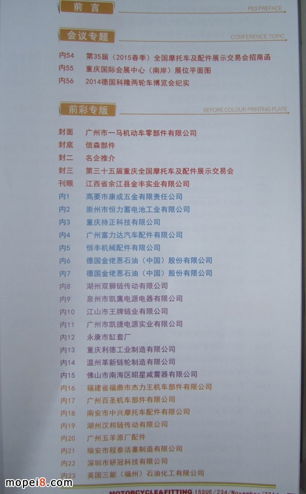 摩托車(chē)配件廣告月刊目錄